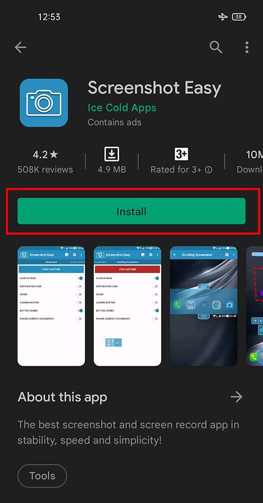 Take Screenshot on Samsung application